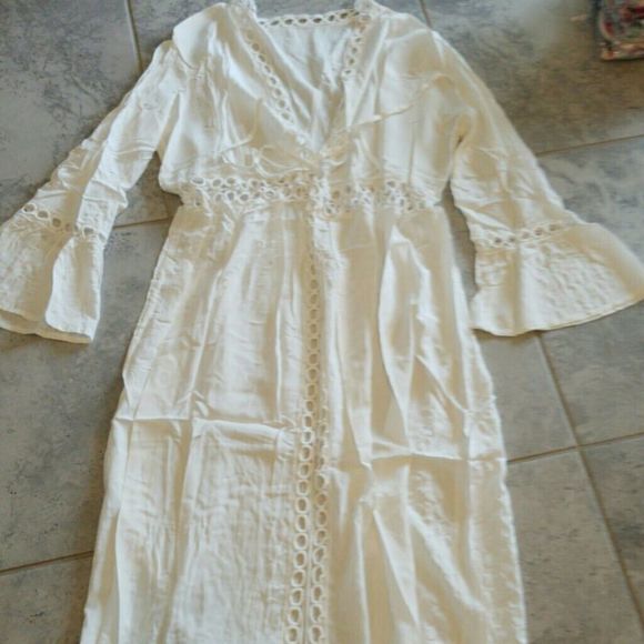 Crochet White Knitted Beach Cover up dress Tu - Picture 2 of 2